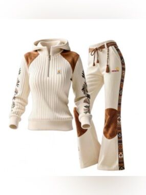 Carhartt Cream Corduroy Top with Gold Logo and Red Embroidery